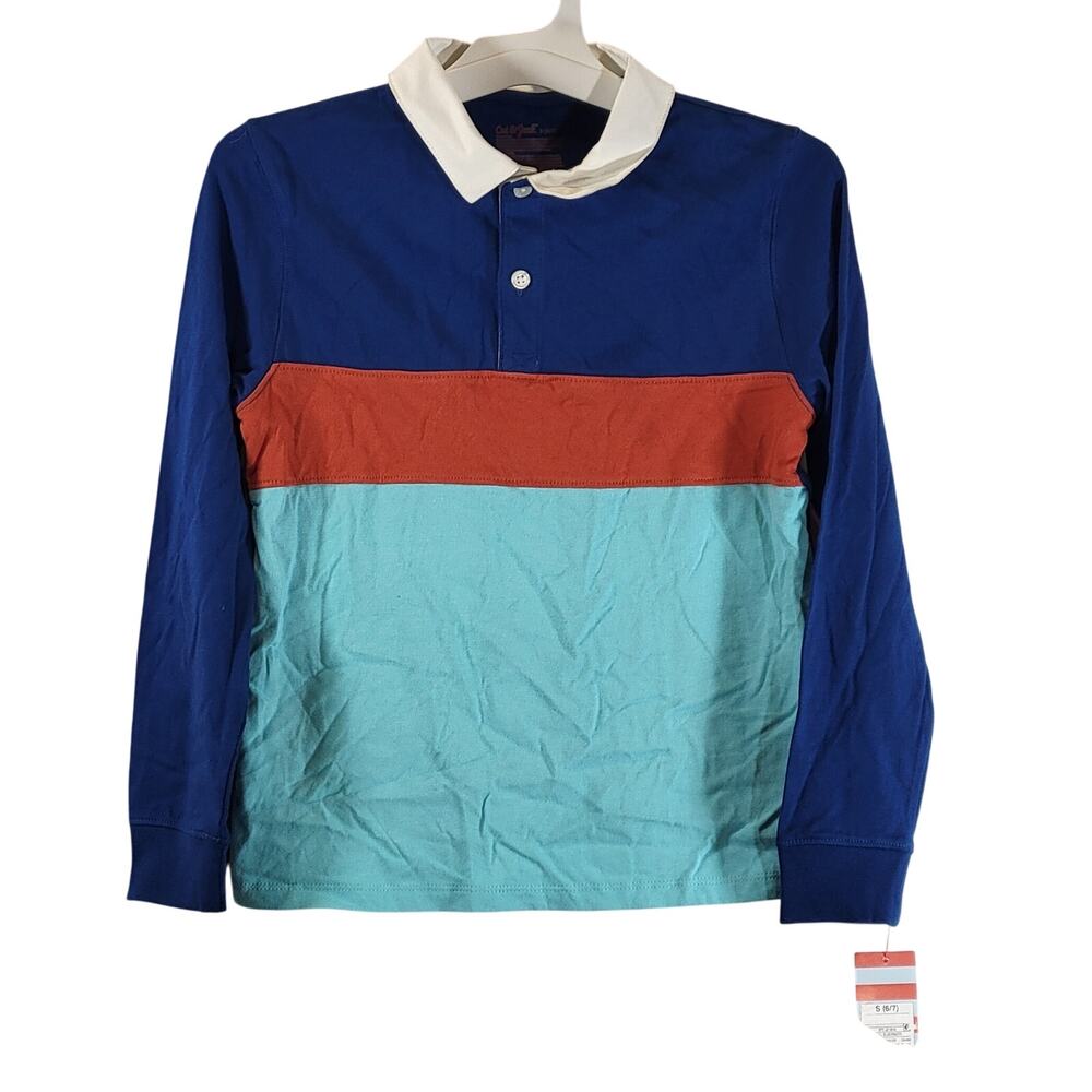 Cat & Jack Boys Long Sleeve Polo, Tri-Color, Size L (10/12), NWT